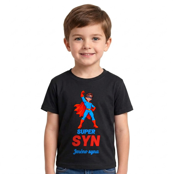 Set pro tátu a syna - Super táta a Super syn se jmény - trička s potiskem - personalizovaný produkt