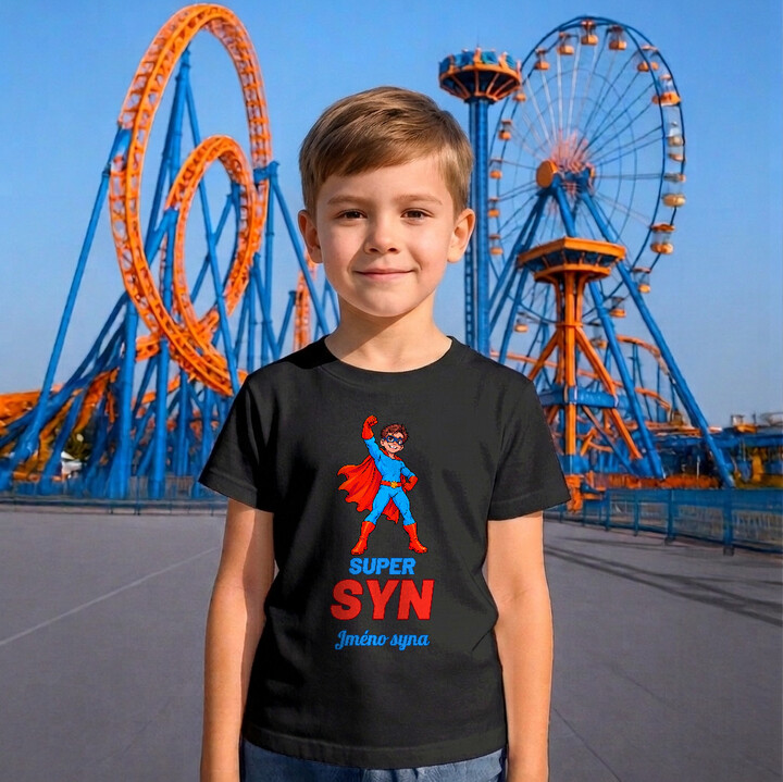 Set pro tátu a syna - Super táta a Super syn se jmény - trička s potiskem - personalizovaný produkt