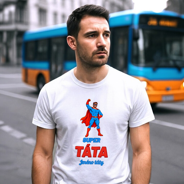 Set pro tátu a syna - Super táta a Super syn se jmény - trička s potiskem - personalizovaný produkt