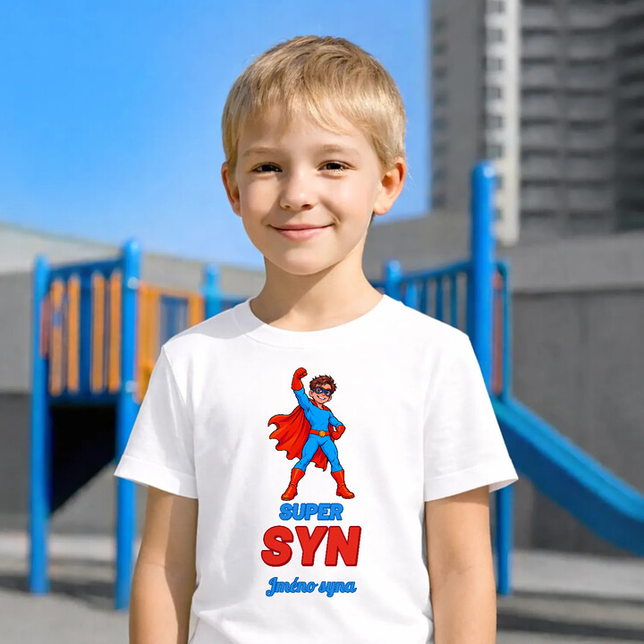 Set pro tátu a syna - Super táta a Super syn se jmény - trička s potiskem - personalizovaný produkt