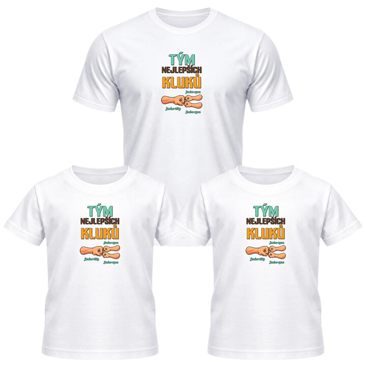 Set pro tátu a dva syny - Tým nejlepších kluků se jmény - 3 trička s potiskem - personalizovaný produkt
