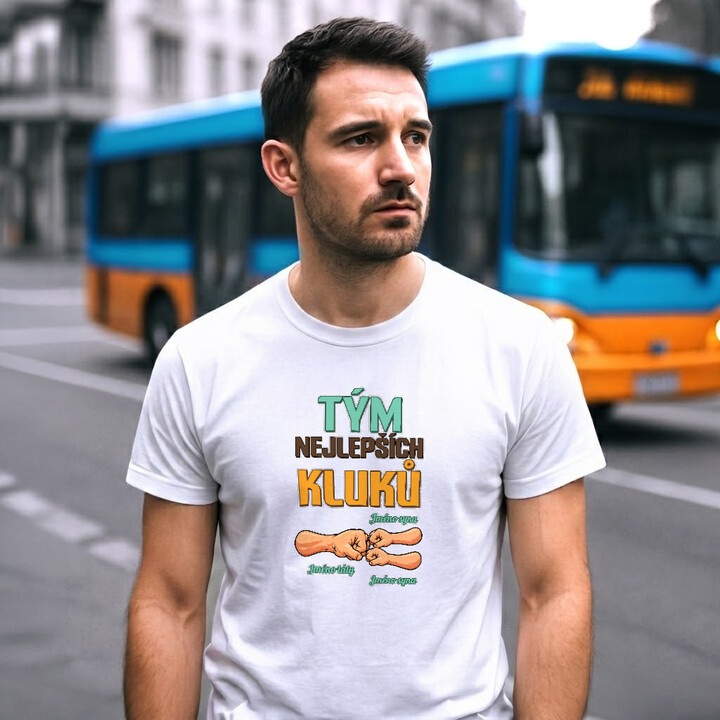 Set pro tátu a dva syny - Tým nejlepších kluků se jmény - 3 trička s potiskem - personalizovaný produkt