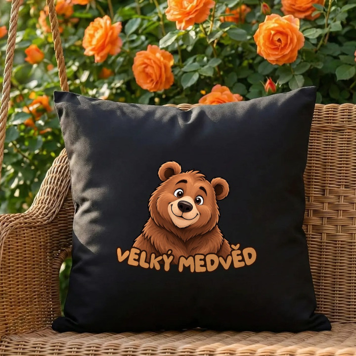 Velký medvěd - černý polštář s potiskem