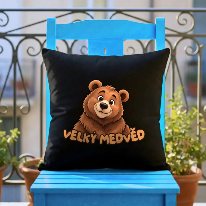 Velký medvěd - černý polštář s potiskem