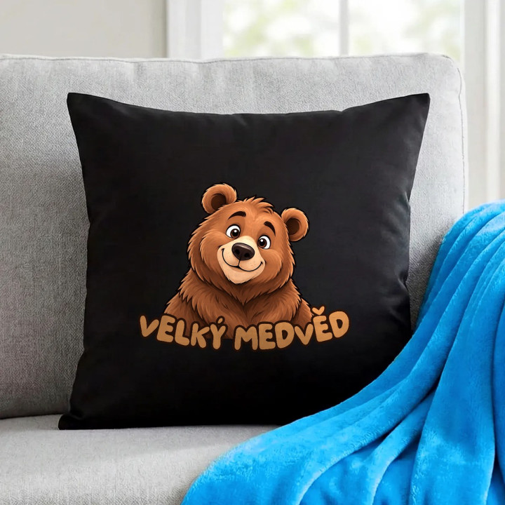 Velký medvěd - černý polštář s potiskem