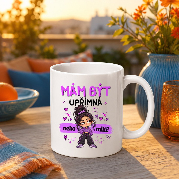 Mám být upřímná nebo milá? - hrnek s potiskem