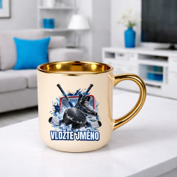 Hokej (jméno) - puk, hokejky a brusle - elegantní hrnek na dárek - personalizovaný produkt