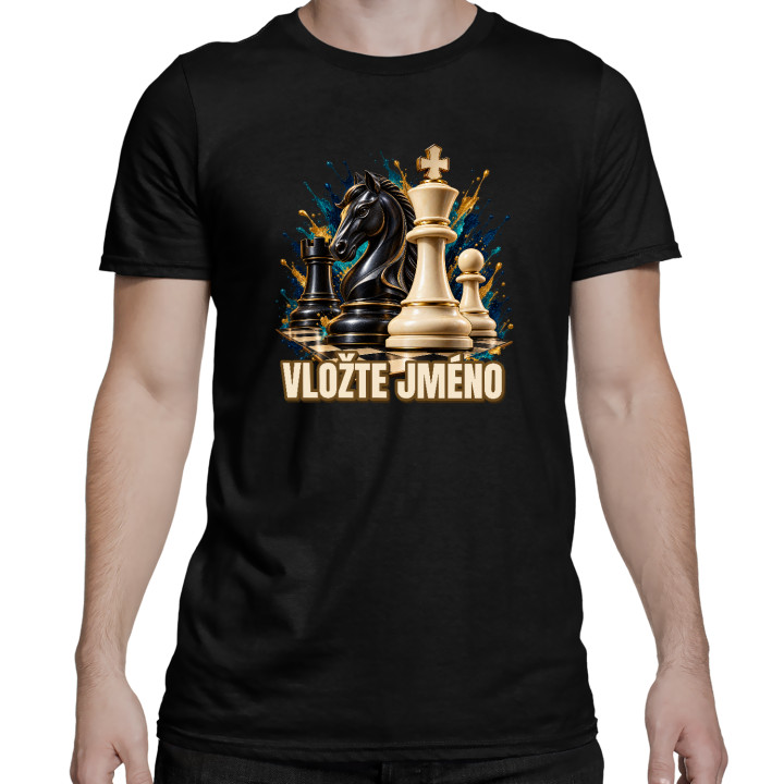 Šachy (jméno) - jezdec, král a pěšec - pánské tričko s potiskem - personalizovaný produkt