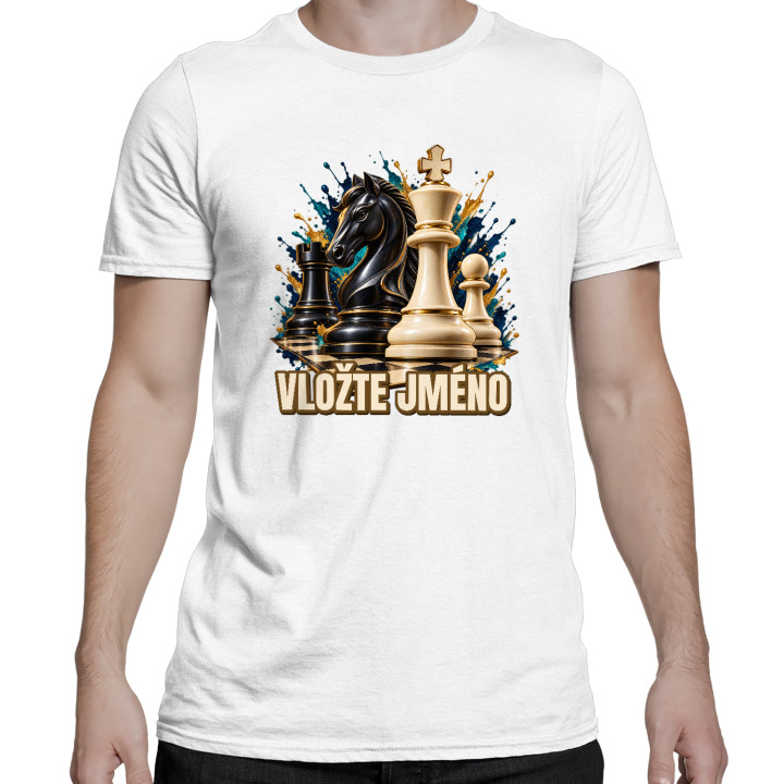 Šachy (jméno) - jezdec, král a pěšec - pánské tričko s potiskem - personalizovaný produkt