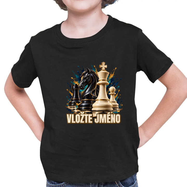 Šachy (jméno) - jezdec, král a pěšec - dětské tričko s potiskem - personalizovaný produkt