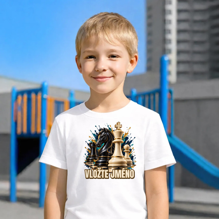 Šachy (jméno) - jezdec, král a pěšec - dětské tričko s potiskem - personalizovaný produkt