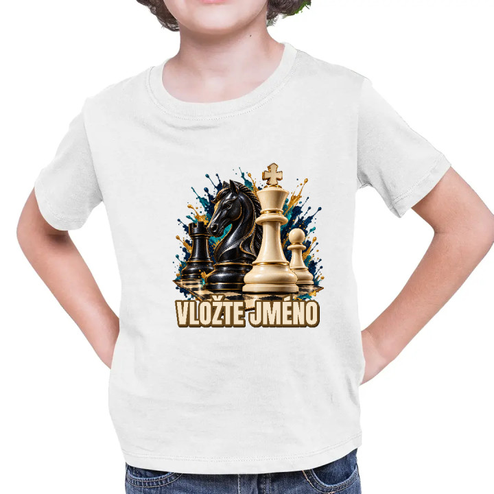 Šachy (jméno) - jezdec, král a pěšec - dětské tričko s potiskem - personalizovaný produkt
