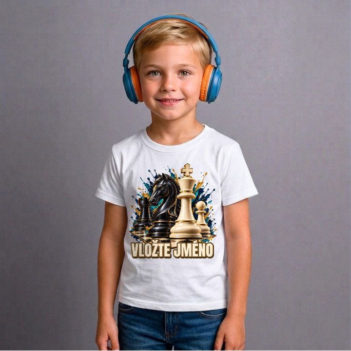 Šachy (jméno) - jezdec, král a pěšec - dětské tričko s potiskem - personalizovaný produkt