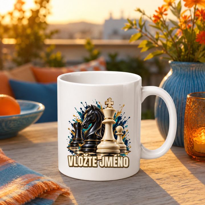 Šachy (jméno) - jezdec, král a pěšec - hrnek s potiskem - personalizovaný produkt