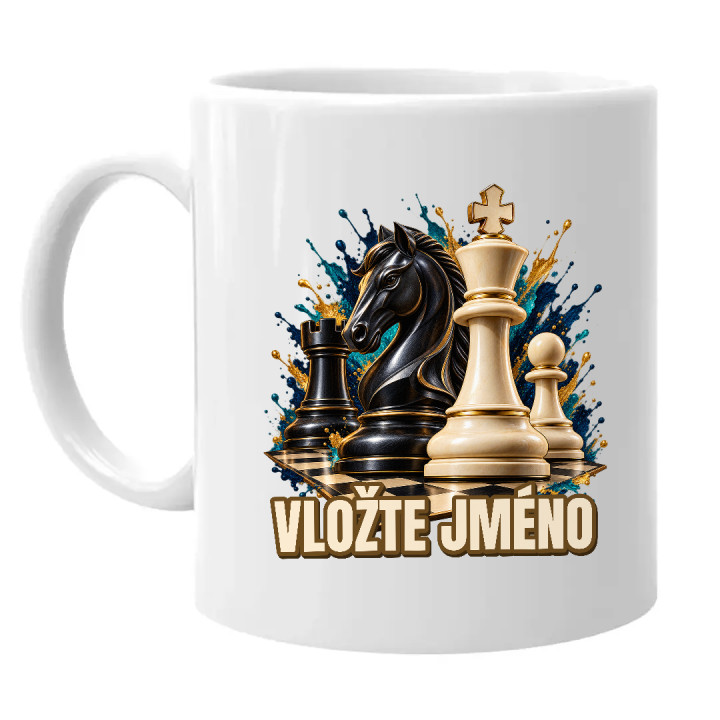 Šachy (jméno) - jezdec, král a pěšec - hrnek s potiskem - personalizovaný produkt