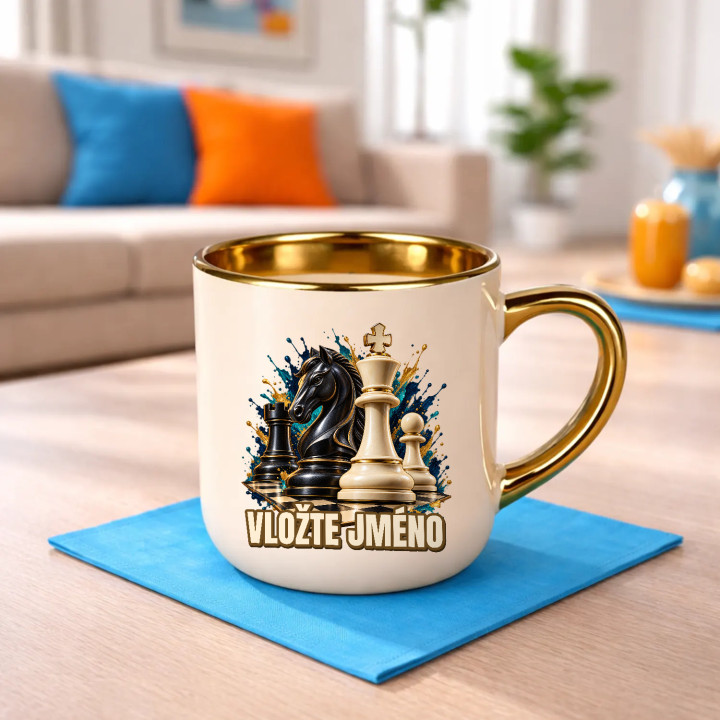 Šachy (jméno) - jezdec, král a pěšec - elegantní hrnek na dárek - personalizovaný produkt