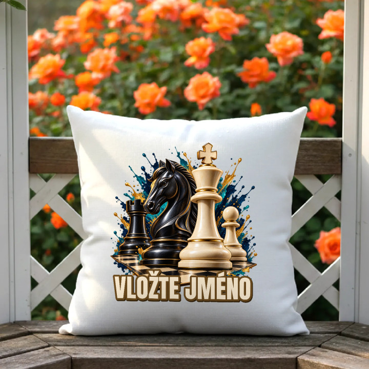 Šachy (jméno) - jezdec, král a pěšec - polštář s potiskem - personalizovaný produkt