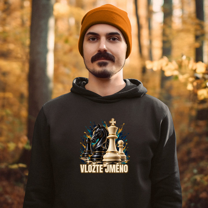 Šachy (jméno) - jezdec, král a pěšec - pánská mikina s potiskem - personalizovaný produkt
