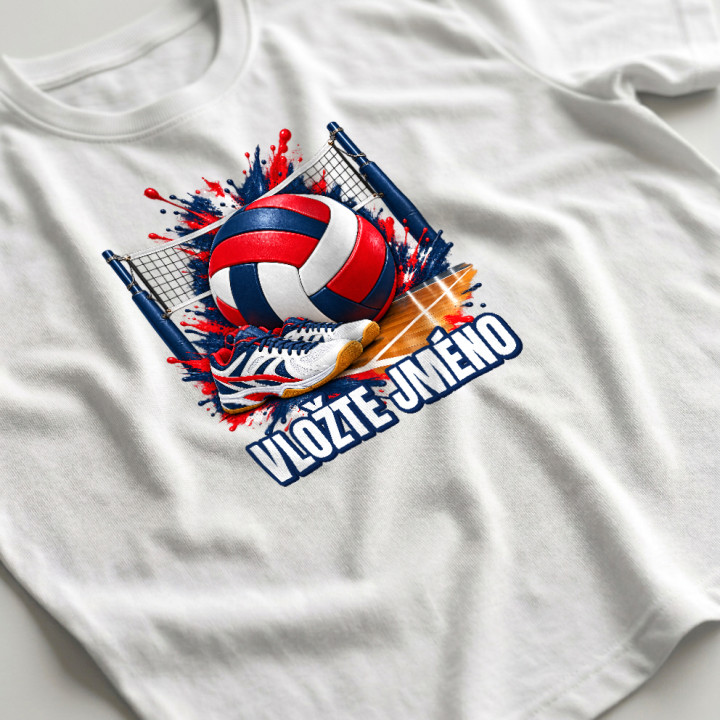 Volejbal (jméno) - míč, síť a boty - pánské tričko s potiskem - personalizovaný produkt