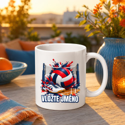 Volejbal (jméno) - míč, síť a boty - hrnek s potiskem - personalizovaný produkt