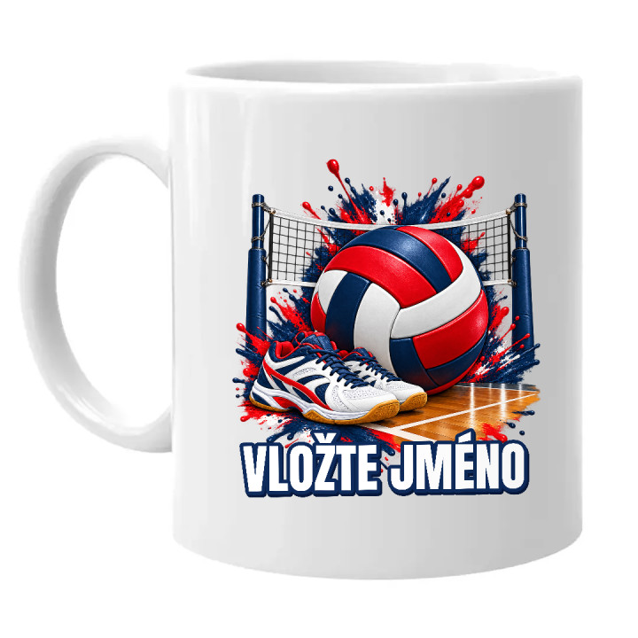 Volejbal (jméno) - míč, síť a boty - hrnek s potiskem - personalizovaný produkt