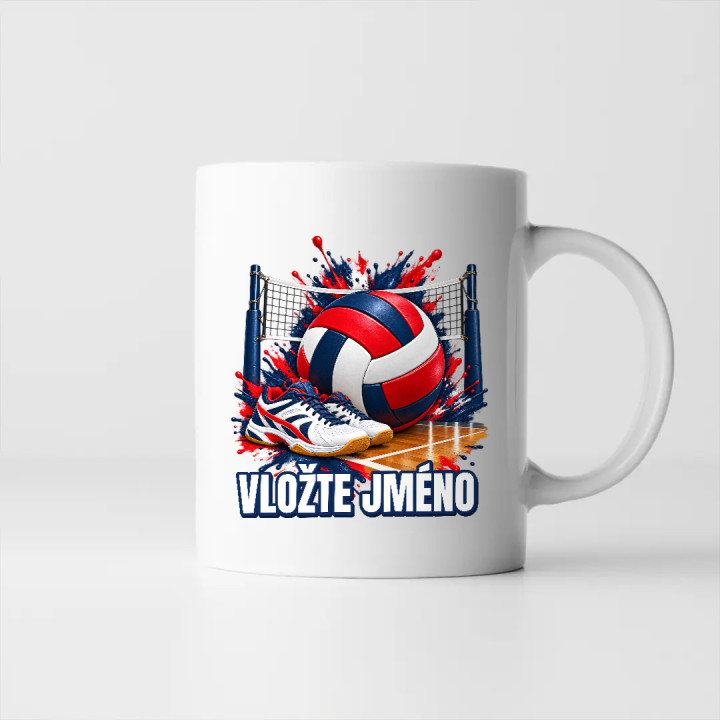 Volejbal (jméno) - míč, síť a boty - hrnek s potiskem - personalizovaný produkt
