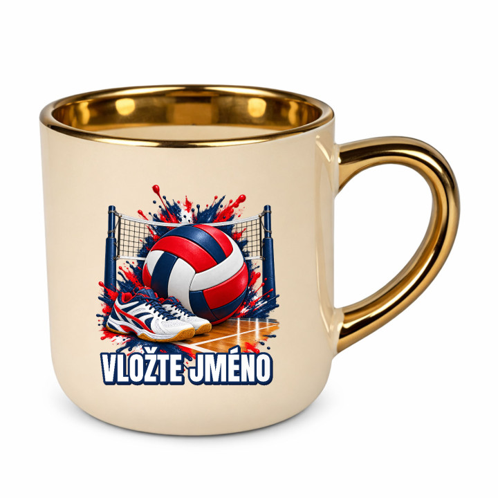 Volejbal (jméno) - míč, síť a boty - elegantní hrnek na dárek - personalizovaný produkt