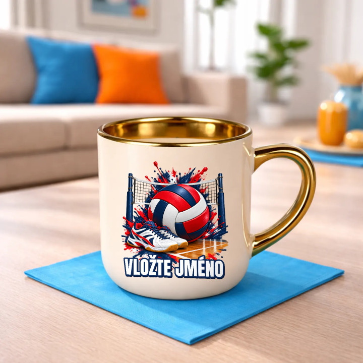 Volejbal (jméno) - míč, síť a boty - elegantní hrnek na dárek - personalizovaný produkt