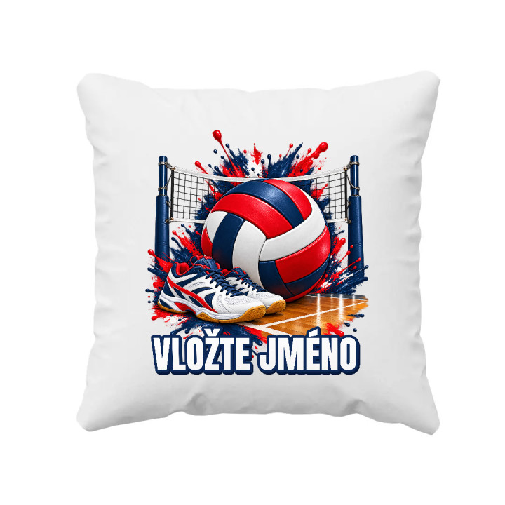 Volejbal (jméno) - míč, síť a boty - polštář s potiskem - personalizovaný produkt