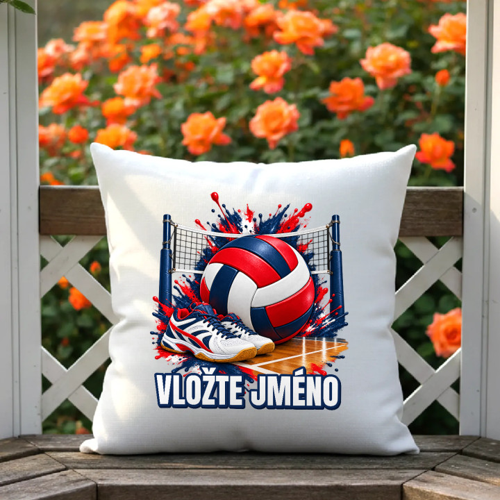 Volejbal (jméno) - míč, síť a boty - polštář s potiskem - personalizovaný produkt