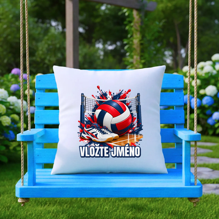 Volejbal (jméno) - míč, síť a boty - polštář s potiskem - personalizovaný produkt