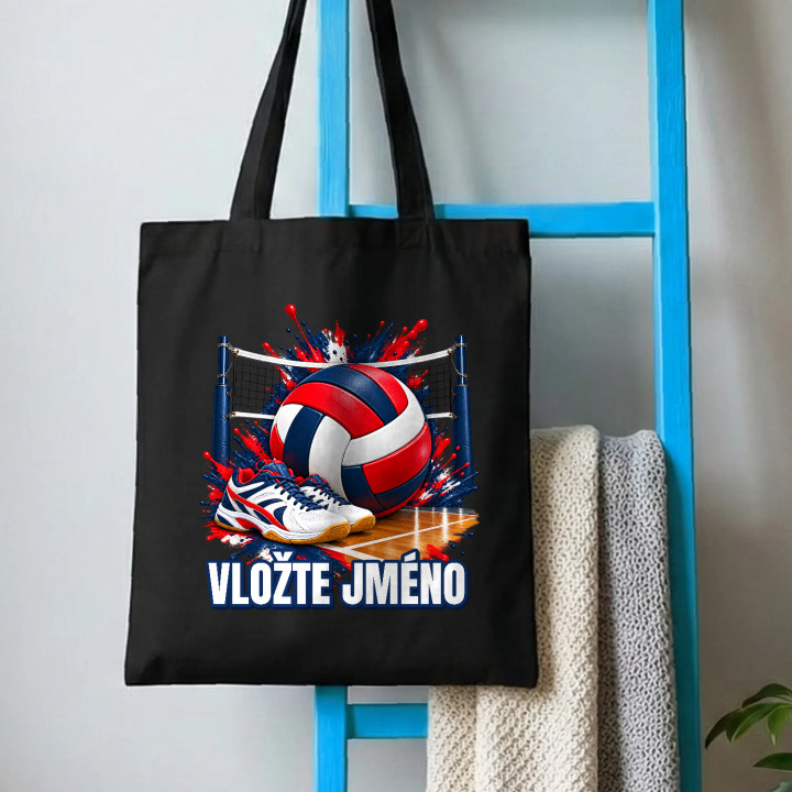 Volejbal (jméno) - míč, síť a boty - taška s potiskem - personalizovaný produkt