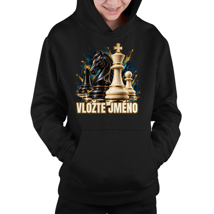 Šachy (jméno) - jezdec, král a pěšec - dětská mikina s potiskem - personalizovaný produkt