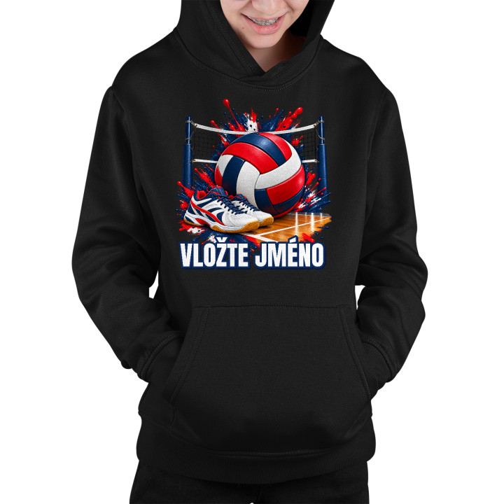 Volejbal (jméno) - míč, síť a boty - dětská mikina s potiskem - personalizovaný produkt