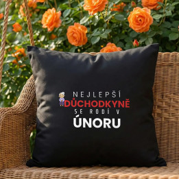 Nejlepší důchodkyně se rodí v únoru - černý polštář s potiskem