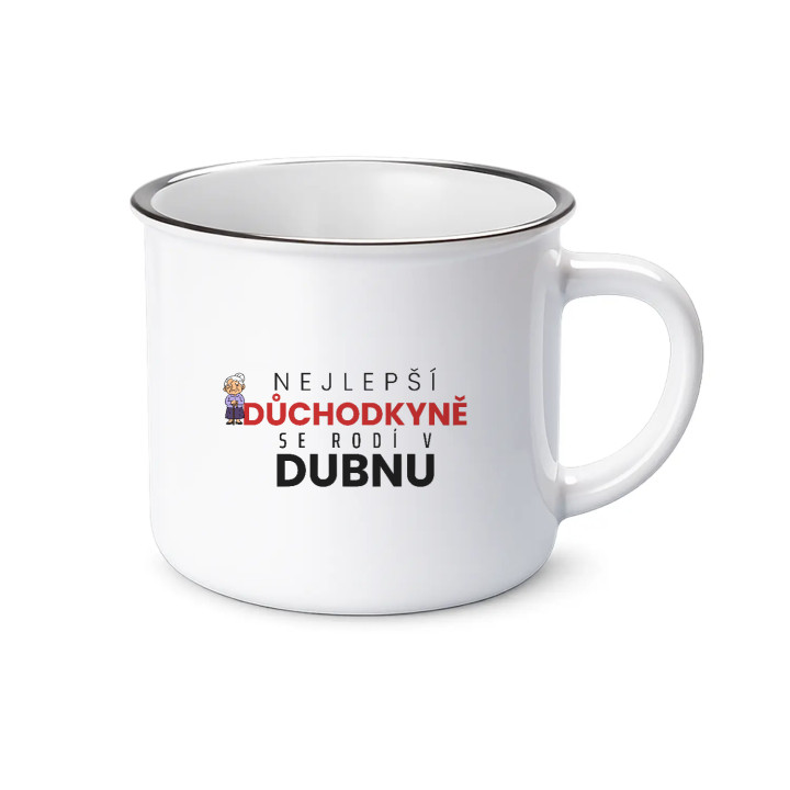 Nejlepší důchodkyně se rodí v dubnu - smaltovaný hrnek s potiskem