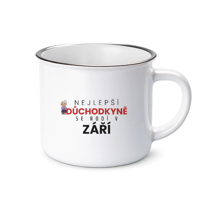Nejlepší důchodkyně se rodí v září - smaltovaný hrnek s potiskem