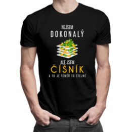 Nejsem dokonalý, ale jsem číšník a to je téměř to stejné - pánské tričko s potiskem