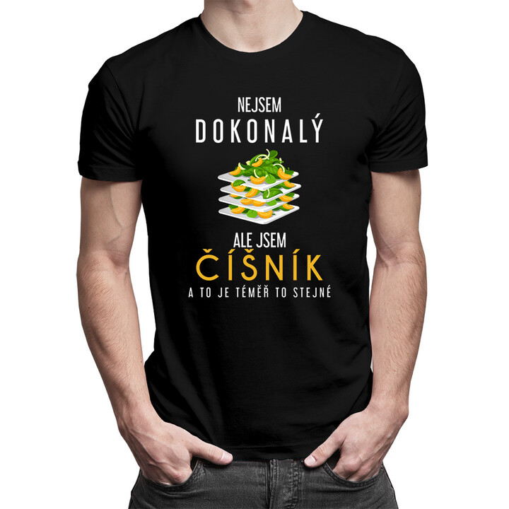 Nejsem dokonalý, ale jsem číšník a to je téměř to stejné - pánské tričko s potiskem