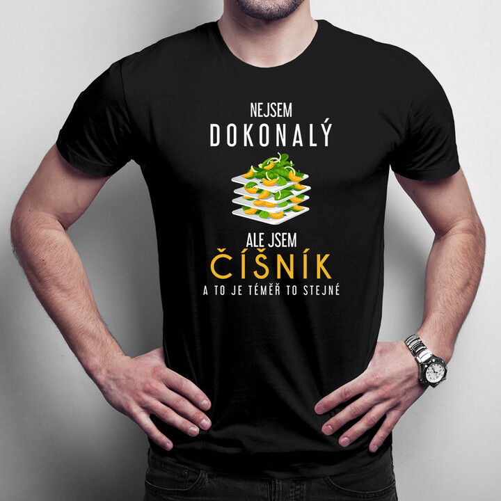 Nejsem dokonalý, ale jsem číšník a to je téměř to stejné - pánské tričko s potiskem
