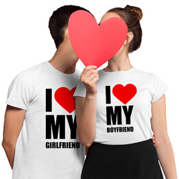 Komplet pro páry -  I love my boyfriend, I love my girlfriend - trička s potiskem