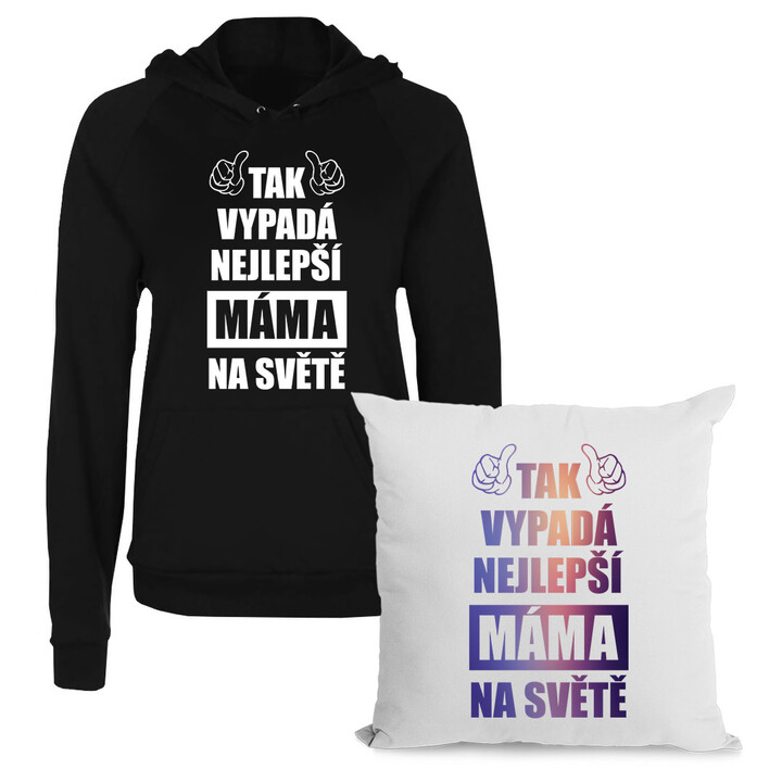 Komplet pro mamu - Tak vypadá nejlepší máma na světě - mikina a polštář s potiskem