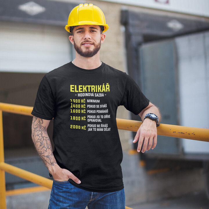 Elektrikář - hodinová sazba - pánské tričko s potiskem