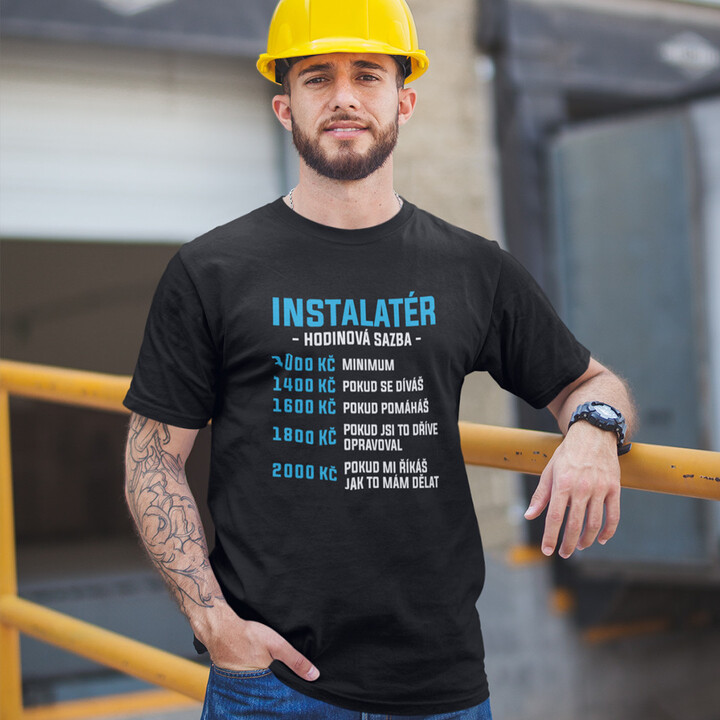 Instalatér - hodinová sazba - pánské tričko s potiskem