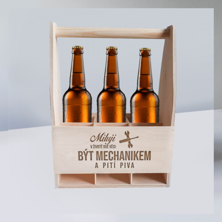 Miluji v životě dvě věci: být mechanikem a pití piva - přepravka s gravírováním