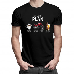 Dnešní plán: káva, motorka, pivo - pánské tričko s potiskem