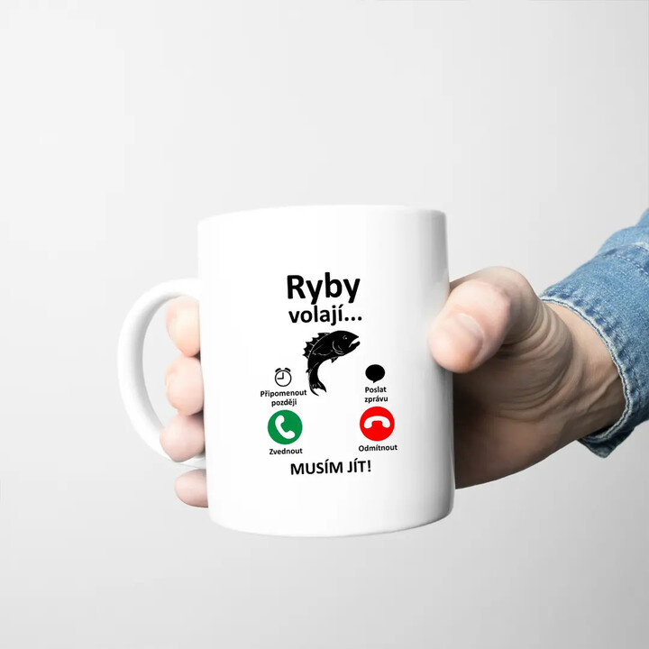 Ryby volají, musím jít - hrnek s potiskem