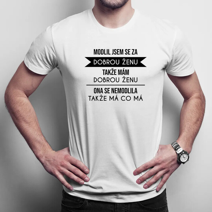 Modlil jsem se za dobrou ženu - pánské tričko s potiskem