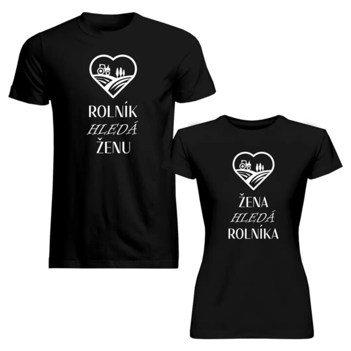 Komplet pro páry - Rolník hledá ženu / Žena hledá rolníka - trička s potiskem