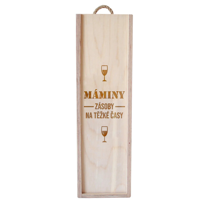 Máminy zásoby na těžké časy - box na víno s gravírováním